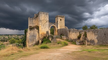 Ancient Castle Ruins Under a Dramatic Sky