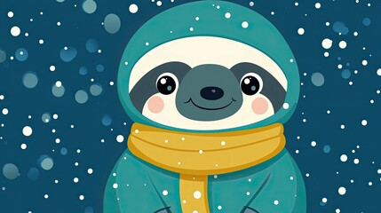 Fototapeta premium Adorable Sloth in Winter Wonderland: Cute Cartoon Animal Illustration