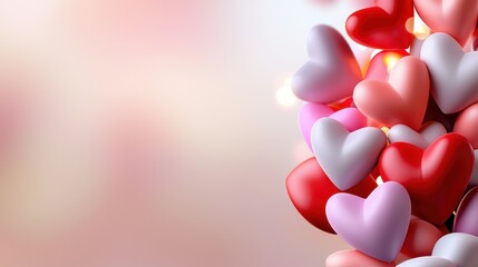 A cluster of pastel and red hearts symbolizes love