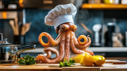 Obraz premium Octopus Chef in a Kitchen: A Culinary Masterpiece