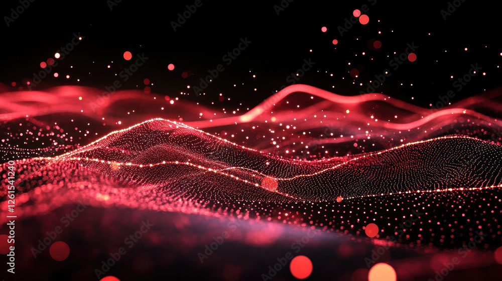 Aufkleber abstract red digital technology background with glowing particles and network connections