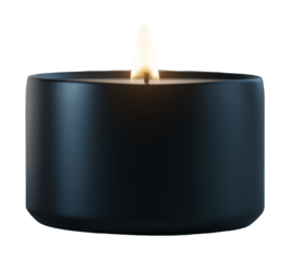 Black candle with flame, minimalist design. Home decor and relaxation concept