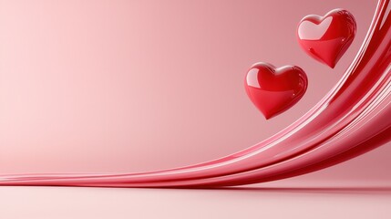 Two Red Hearts Above Pink Abstract Swirl