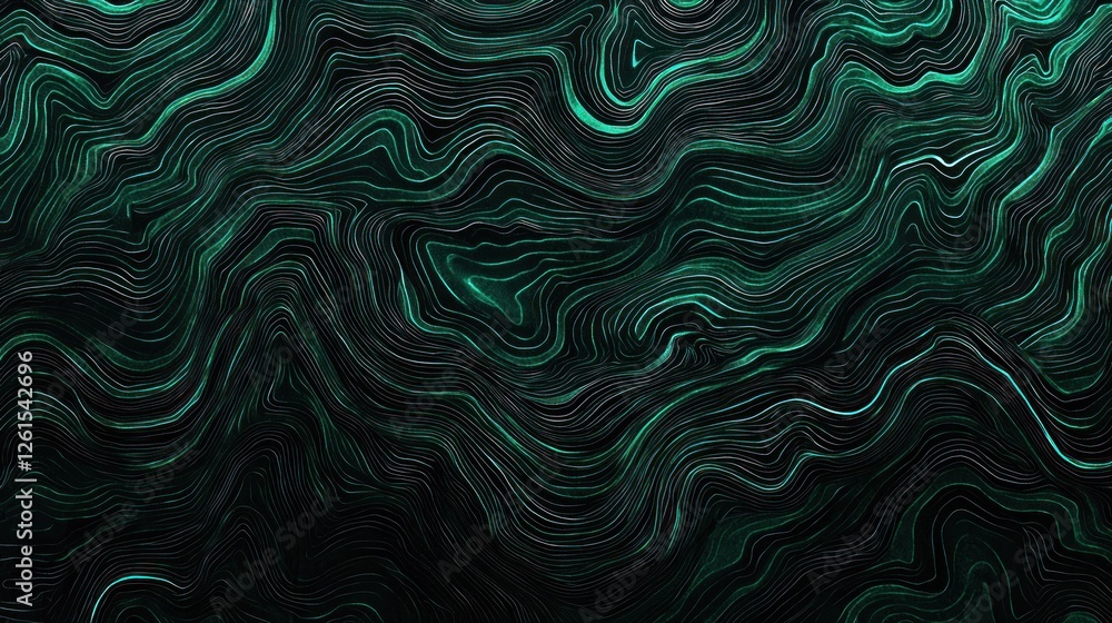 Aufkleber abstract teal and black swirling lines: a mesmerizing digital artwork featuring intricate, flowing l