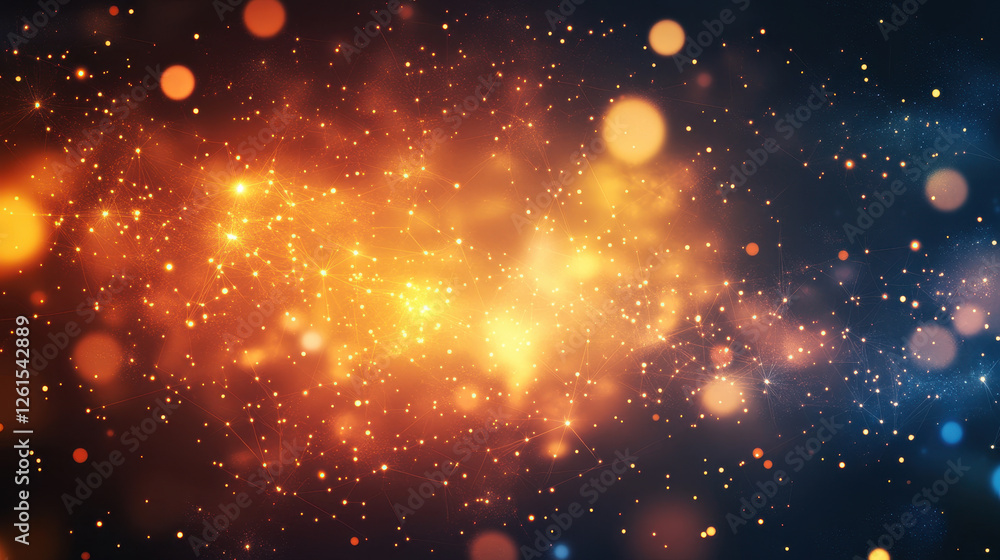 Poster abstract digital background with glowing particles and dots in orange