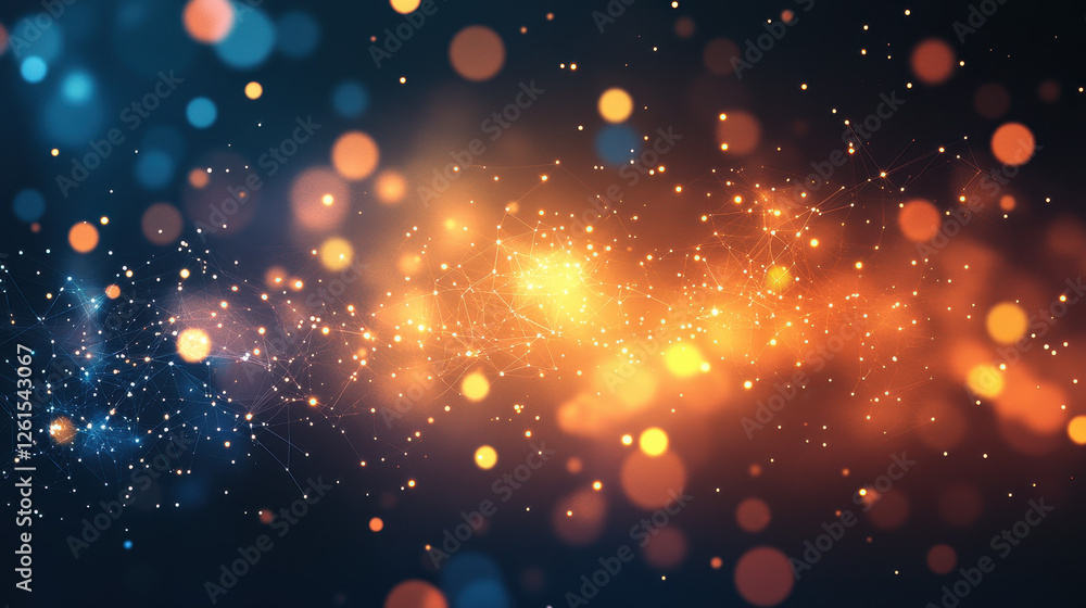 Poster abstract digital background with glowing particles and dots in orange