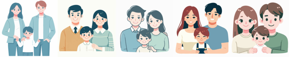 vector set of father mother and child
