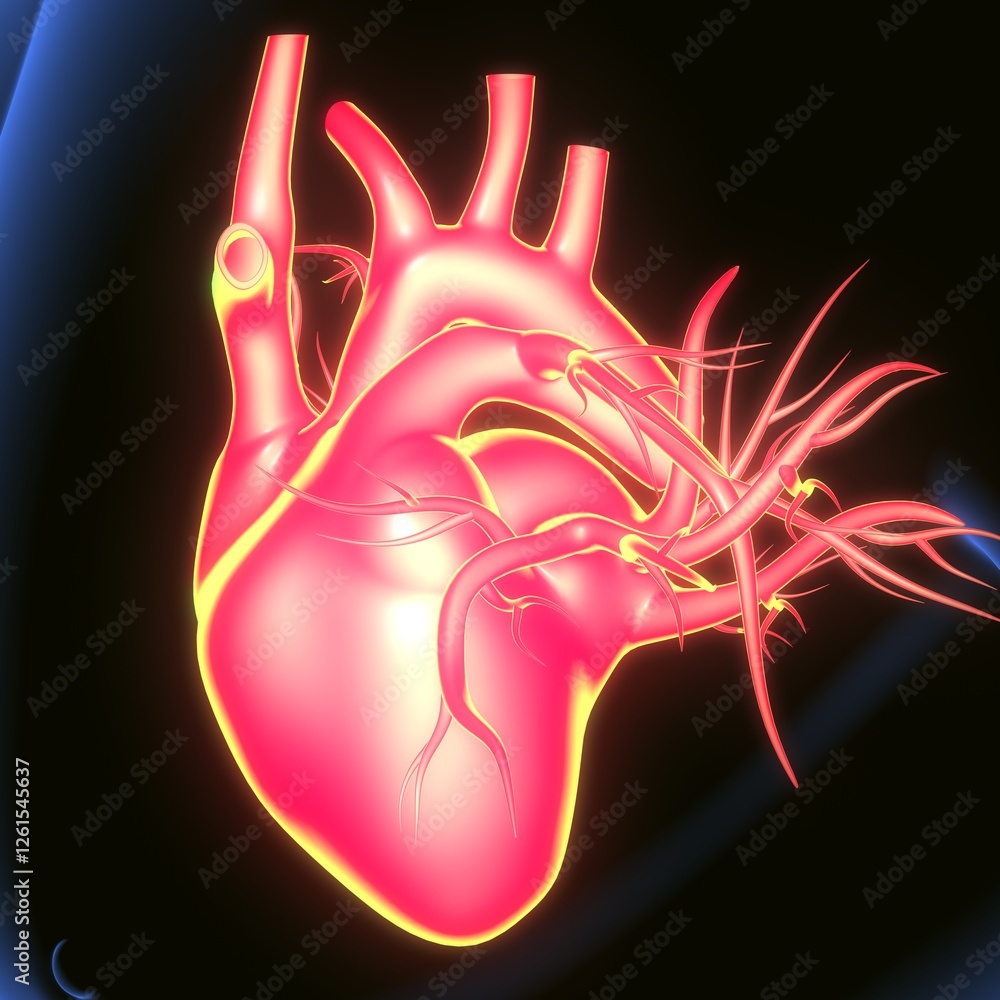 Wall mural male heart blood circulation. 3dillustration