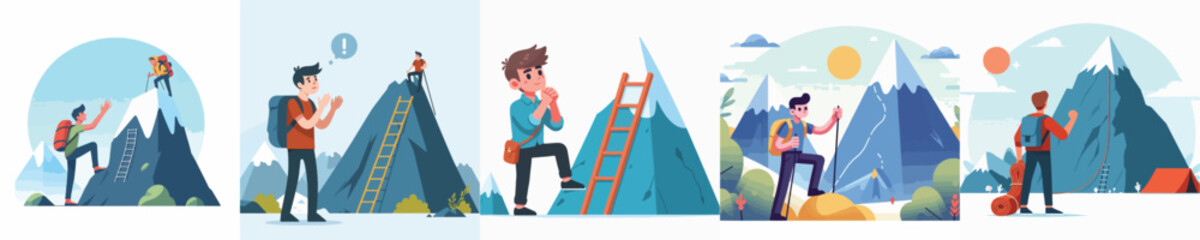 Fototapeta premium vector of young man climbing a mountain