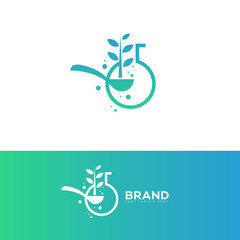 EcoFriendly Food Brand Logo Plant, Beaker, Spoon, Nature