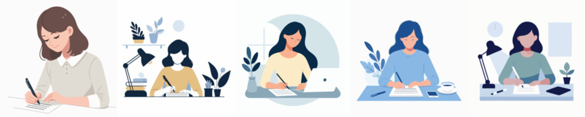 vector set of women writing