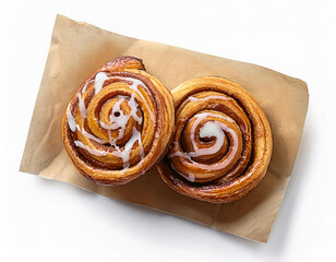 Fototapeta premium freshly baked cinnamon rolls isolated on white background, top view