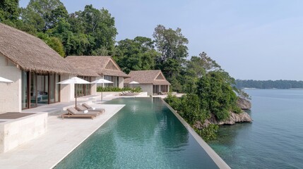 Fototapeta premium Tropical infinity pool villas overlooking the sea