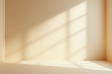 Fototapeta premium Abstract gradient beige studio background for product presentation. Empty room with shadows of window
