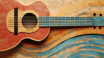 Acoustic Guitar on Abstract Waves: A Vintage Music Composition