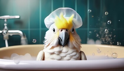 Kakadu in einer Badewanne