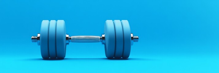 Simple dumbbell on bright blue background