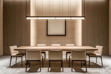 Modern Dining Room, Empty Table, Warm Lighting,  Empty Space