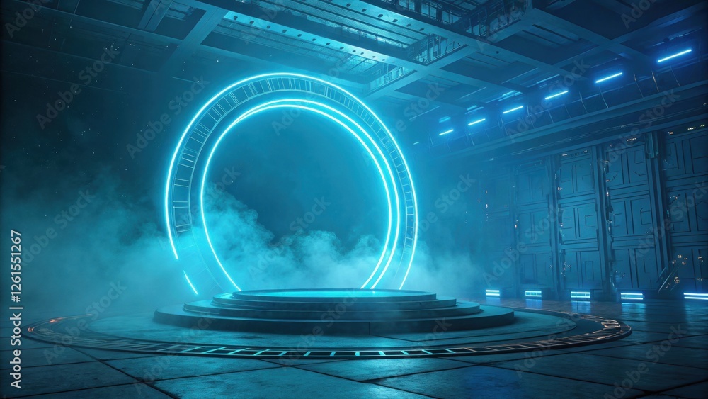 Poster futuristic background concept, futuristic portal in a sci-fi setting