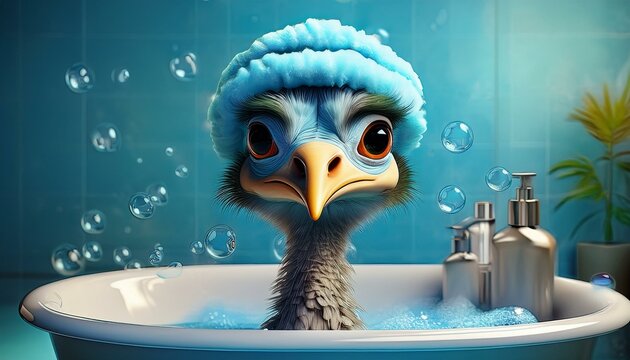 Vogel Strau&szlig; in einer Badewanne