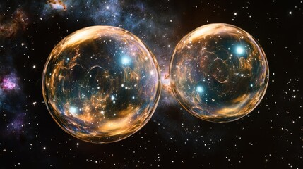 Giant bubbles embrace a galaxy amidst cosmic dust: A cosmic dance of celestial forces.