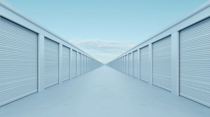 Fototapeta premium Storage units row, clear sky, outdoor, self-storage facility