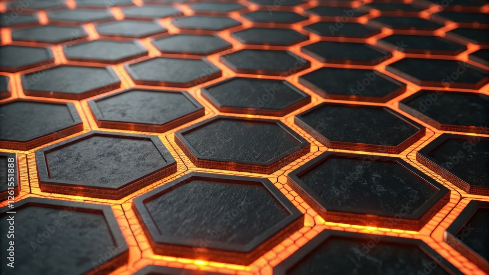 Aufkleber honeycomb pattern with glowing edges on a dark surface
