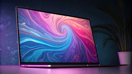 Vibrant laptop with abstract colorful display
