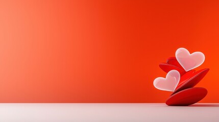 Red and Pink Hearts Against Orange Background