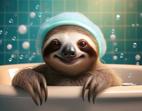 Faultier in einer Badewanne