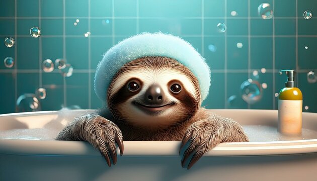 Faultier in einer Badewanne