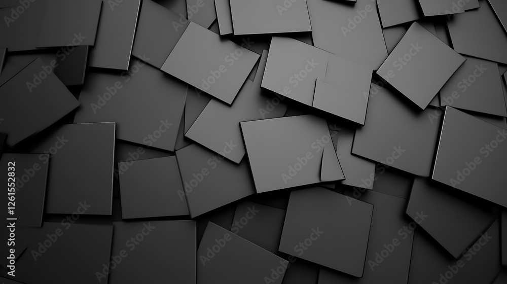 Poster abstract arrangement of dark rectangular tiles with shadows and geometric design element composition
