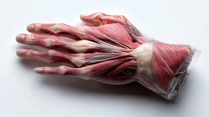 Detailed 3D Model of Human Hand Muscles Anatomy Against White Background