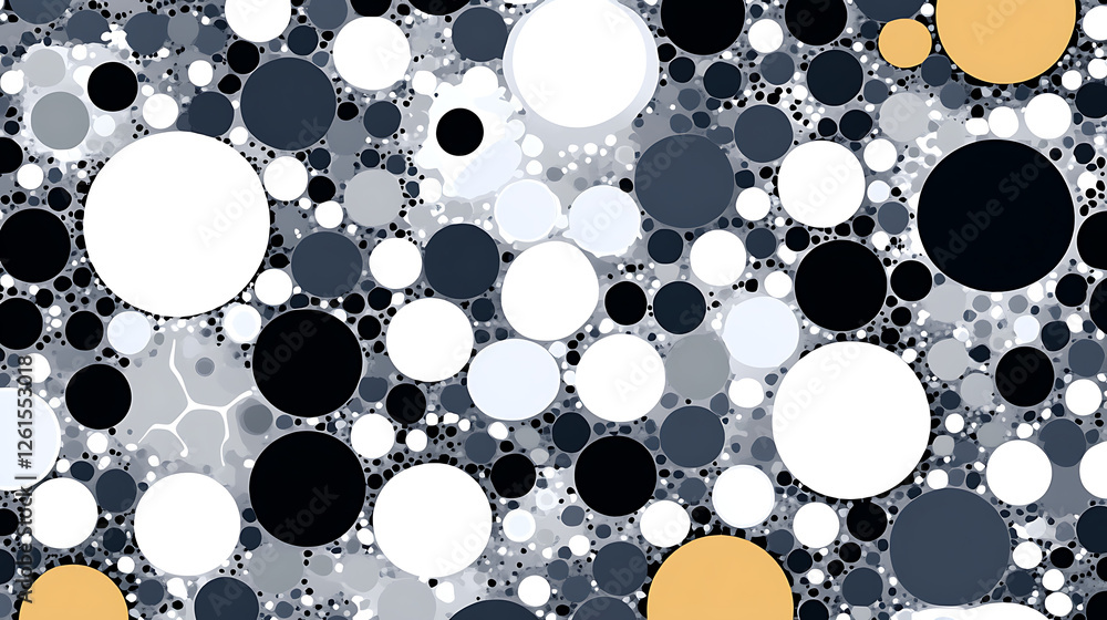 Poster abstract art composition featuring circles in various sizes and hues on a textured backdrop
