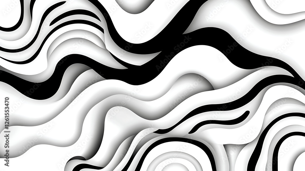Aufkleber abstract black and white waves layered design visual representation seamless geometric pattern style