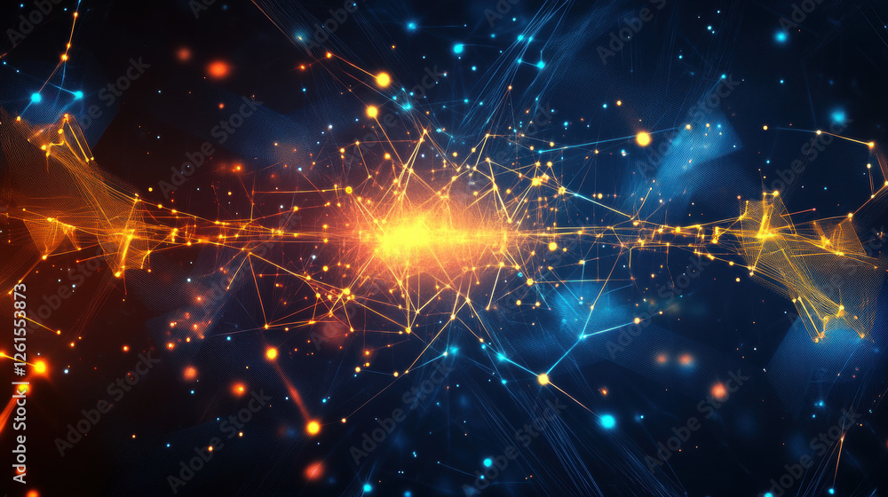 Poster abstract digital background with glowing connections and circuit lines on a dark blue