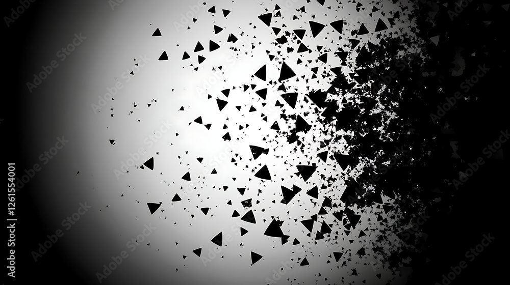 Poster abstract black triangles explosion on white gradient background artistic design concept creation ide