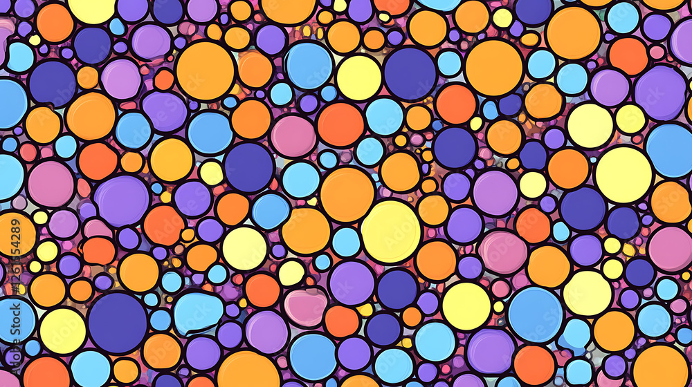 Poster abstract bubbles kaleidoscope of colorful circles with black outlines pattern composition art