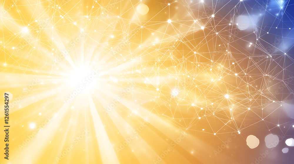 Poster abstract burst network radiance golden glow connecting points communication data exchange 90 chars