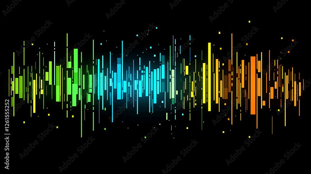 Poster abstract colorful sound wave illustration with glowing blocks on a dark background