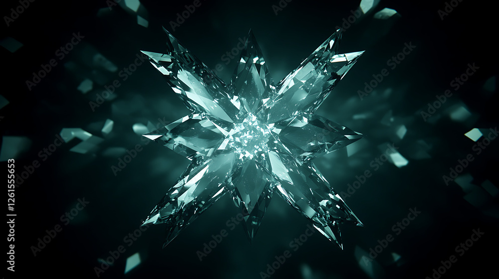Aufkleber abstract crystal formation with light reflection and geometric shapes on dark backdrop display
