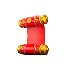 3d rendering icon illustration red Chinesse  scrool angle 4