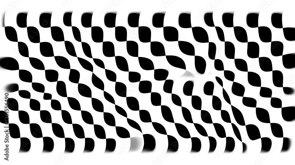 Poster abstract distorted checkered pattern with blurring effects creates dynamic black and white design