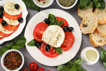 Salad Caprese, concept of tasty and delicious food