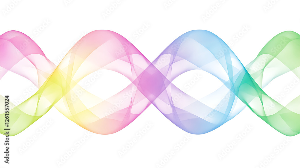 Poster abstract flowing ribbon waves of pastel colors seamless and continuous design on white backdrop
