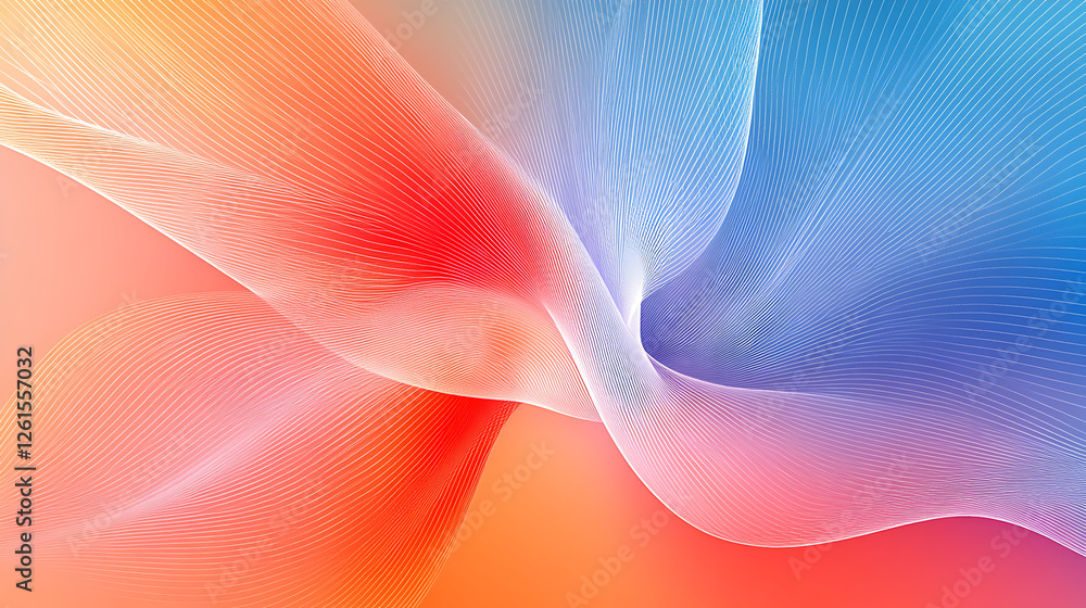 Poster abstract flowing lines in gradient of red orange and blue background image for modern design