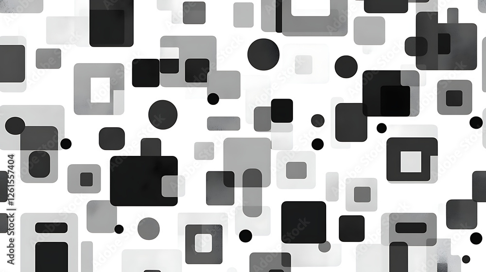 Poster abstract geometric composition of squares and circles in retro style monochrome tones artistic desig