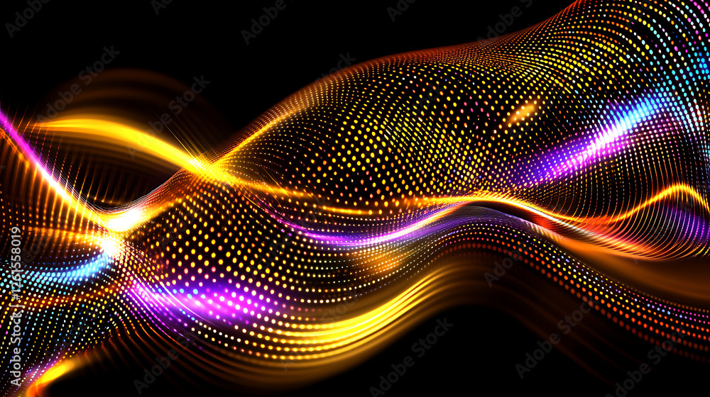 Poster abstract glowing wavy lines and points dynamic movement with vibrant colorful light effects