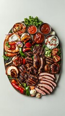 Fototapeta premium Assorted Grilled Meats and Vegetables on a Serving Platter