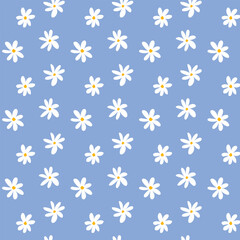 Cute seamless pattern with white  flowers on blue background.